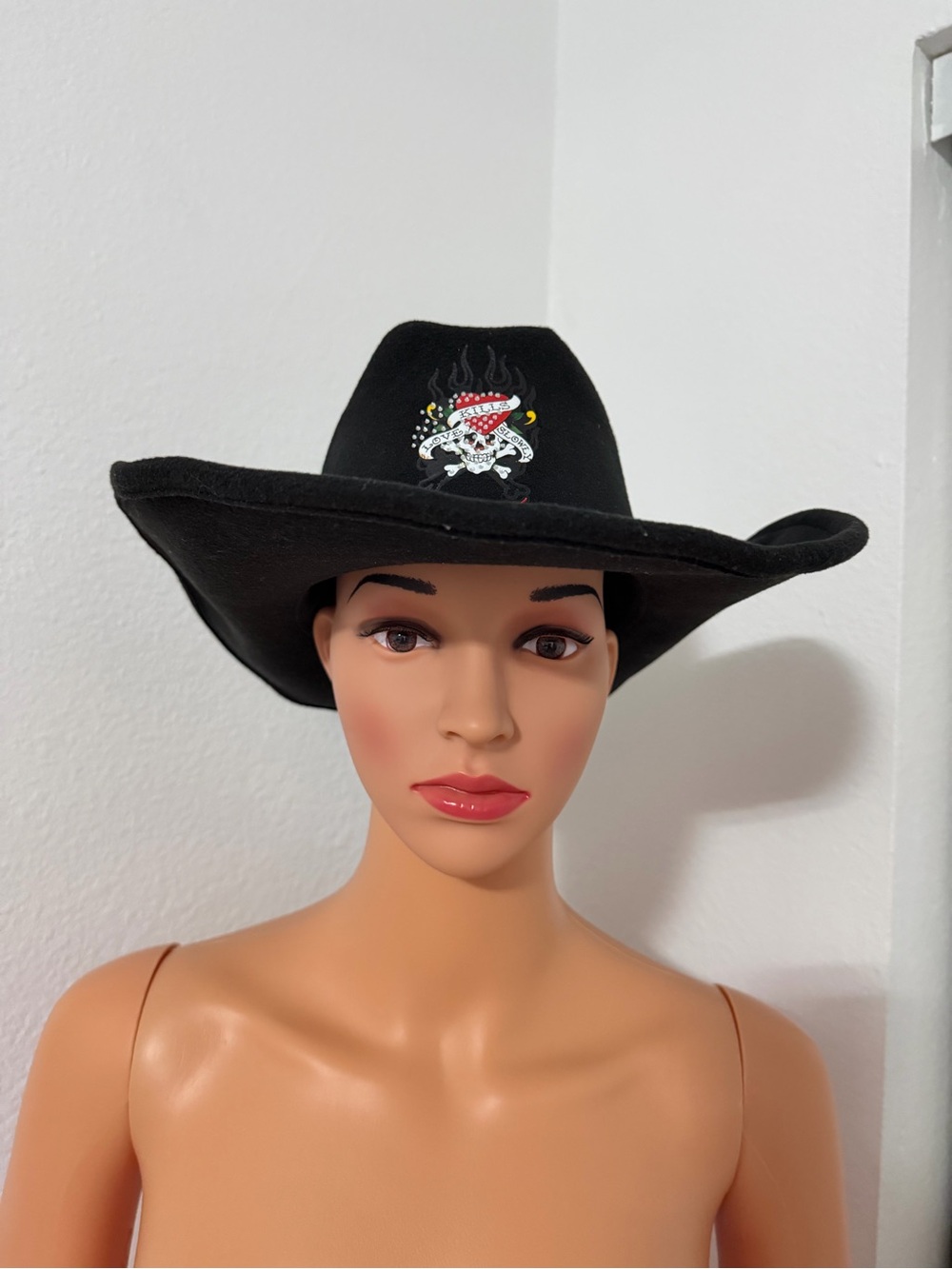 Ed Hardy Skull Flame Cowboy Hat Black OS Y2K
